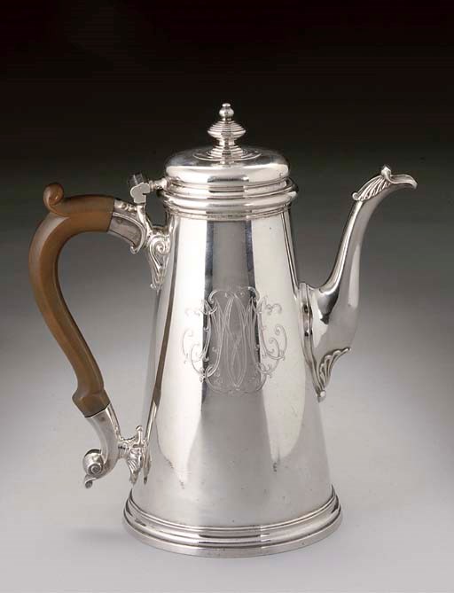 A GEORGE III CHANNEL ISLANDS SILVER COFFEE POT,