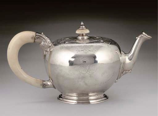 A GEORGE II CHANNEL ISLANDS SILVER BULLET TEAPOT,
