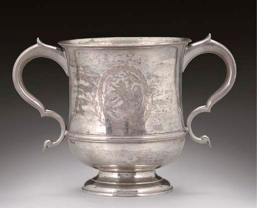 A GEORGE II CHANNEL ISLANDS SILVER PORRINGER OR LOVING CUP,