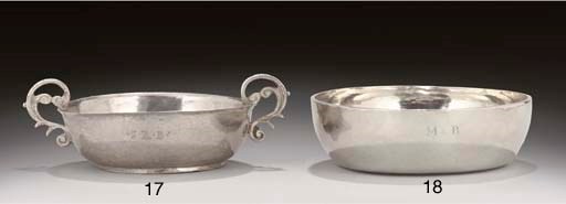 A GEORGE II CHANNEL ISLANDS SILVER CHRISTENING CUP OF WINE-TASTER FORM,