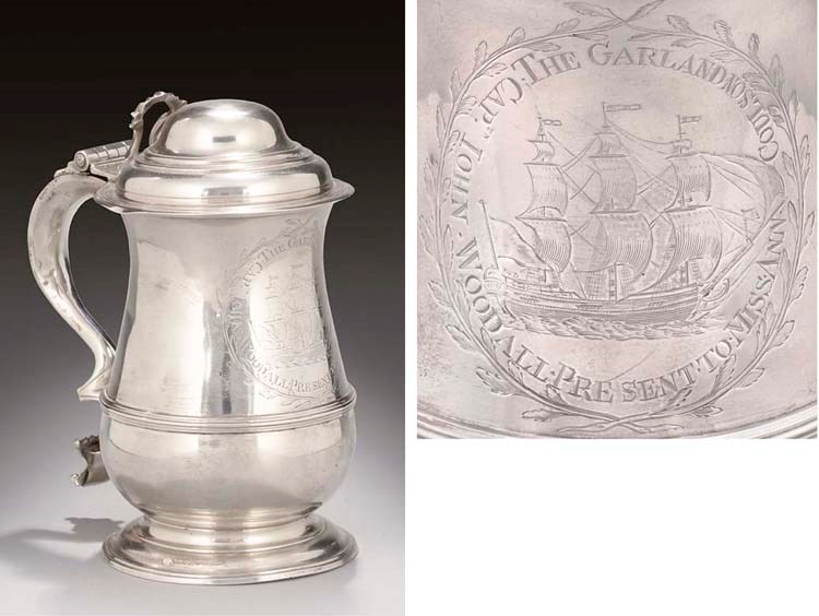 A GEORGE II SILVER PRESENTATION TANKARD,