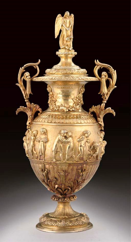 A ROYAL CHRISTENING PRESENT:- AN EARLY VICTORIAN SILVER-GILT CUP & COVER,