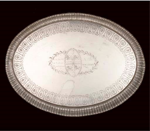 A GEORGE III SILVER PRESENTATION TRAY,