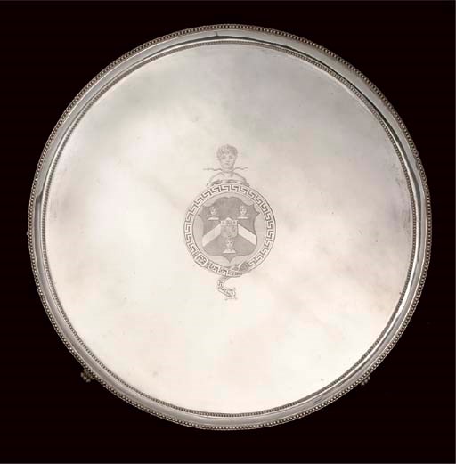A LARGE GEORGE III SILVER PRESENTATION SALVER,
