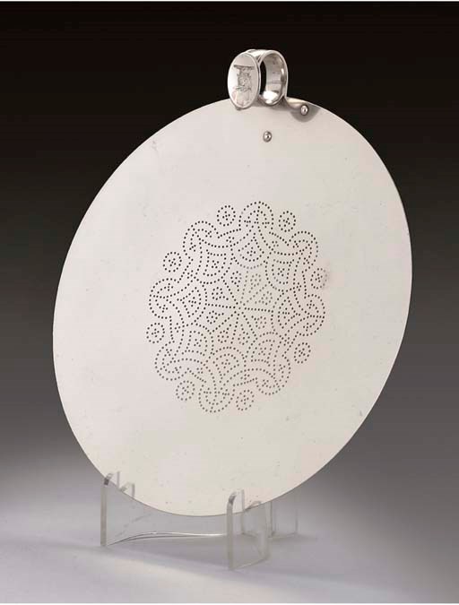 A RARE GEORGE III SILVER CREAM SKIMMER,