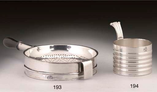 A GEORGE III SILVER STRAINER & STAND,