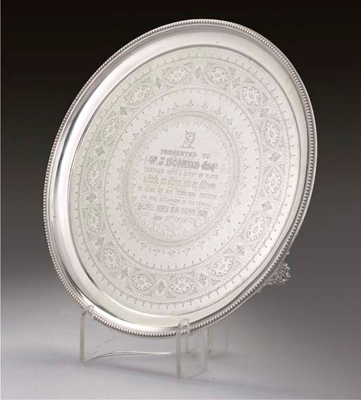 A VICTORIAN PRESENTATION SILVER SALVER,