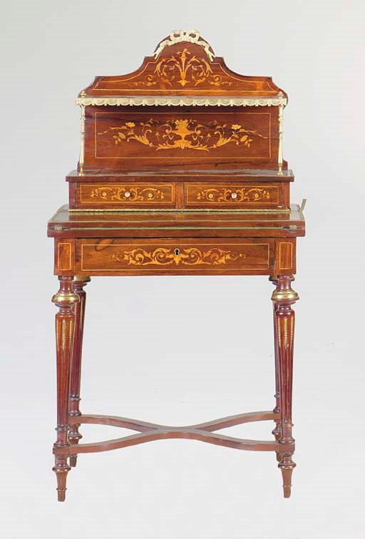 A LOUIS PHILIPPE STYLE MAHOGANY INLAID BONHUER DE JOUR,