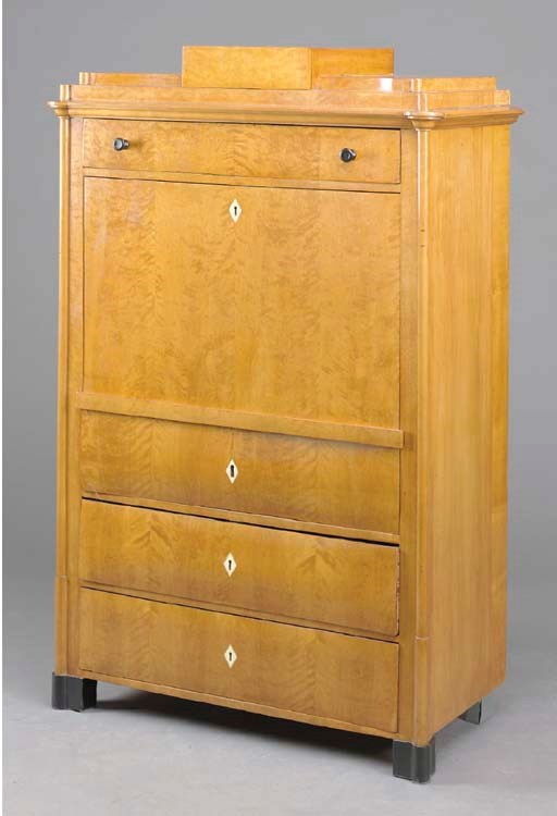 A BIEDERMEIER BIRCH AND SATIN BIRCH SECRETAIRE A ABATTANT,