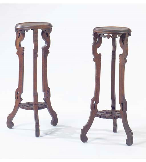 A PAIR OF WALNUT ART DECO PLANTER STANDS,