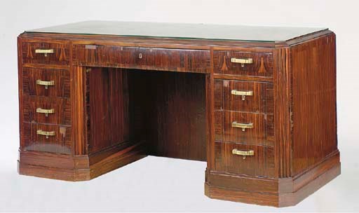 AN ART DECO ROSEWOOD TWIN-PEDESTAL DESK,