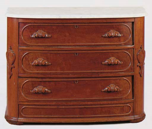 AN AMERICAN VICTORIAN MAHOGANY MARBLE TOPPED CHEST OF DRAWERS,