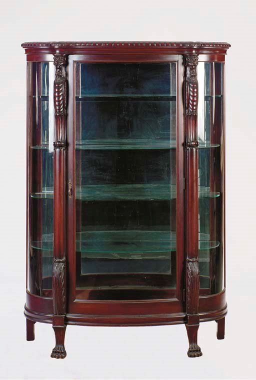 AN AMERICAN MAHOGANY AND GLASS CURIO CABINET,