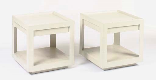 A PAIR OF FAUX SNAKESKIN SIDE TABLES,