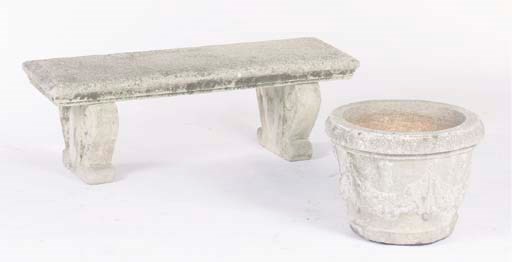 A PAIR OF STONE GARDEN BENCHES,