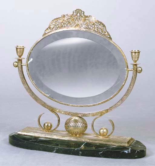 A CONTINENTAL SILVER-PLATE ART NOUVEAU STYLE DRESSING MIRROR,