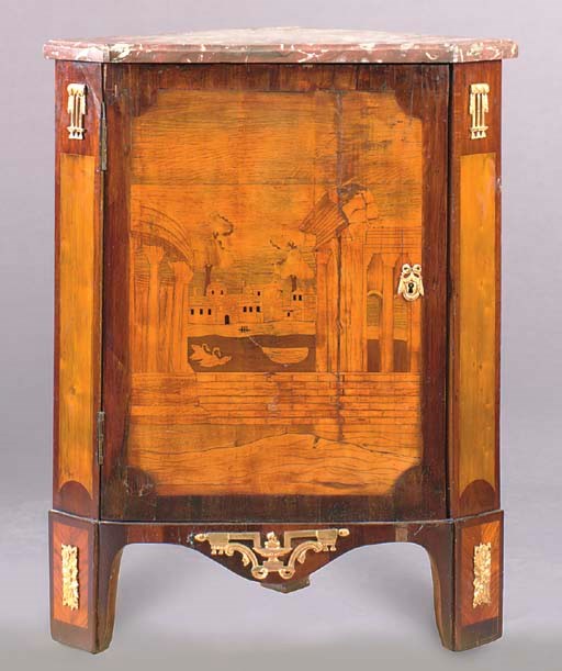 A LOUIS XVI GILT-BRONZE MOUNTED TULIPWOOD AND MARQUETRY ENCOINGEUR,