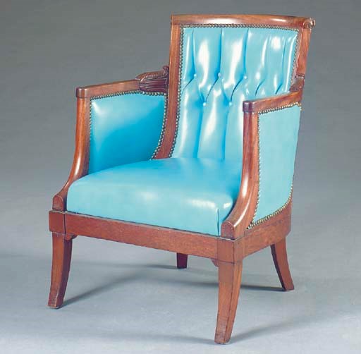 A RESTAURATION CARVED MAHOGANY BERGERE,