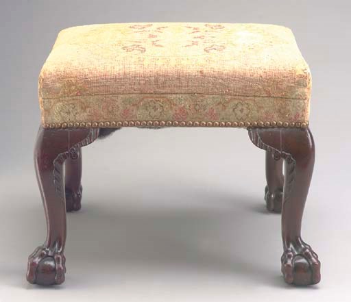 A GEORGE II STYLE MAHOGAHY STOOL,