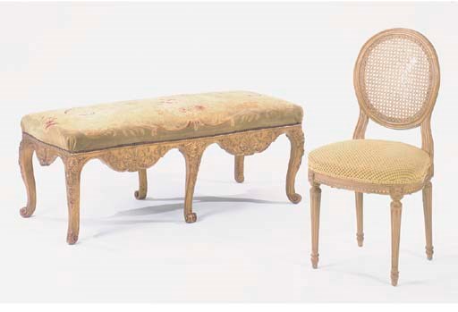 A LOUIS XVI STYLE CANED FRUITWOOD SIDECHAIR,
