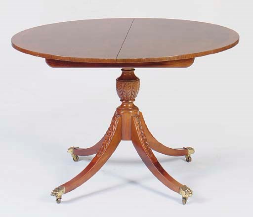A GEORGE III STYLE MAHOGANY EXTENSION BREAKFAST TABLE,