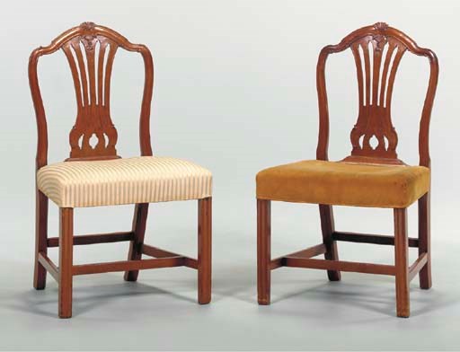 A SET OF SIX GEORGE III MAHOGANY DINING CHAIRS,