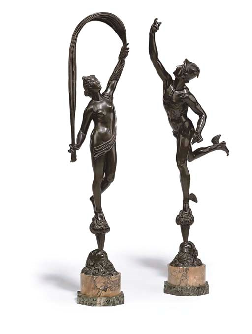 A PAIR OF BRONZE FIGURES OF MERCURY AND IRIS