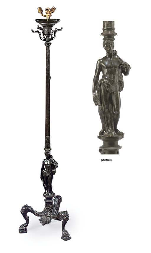 A BRONZE FLOOR STANDING LAMP