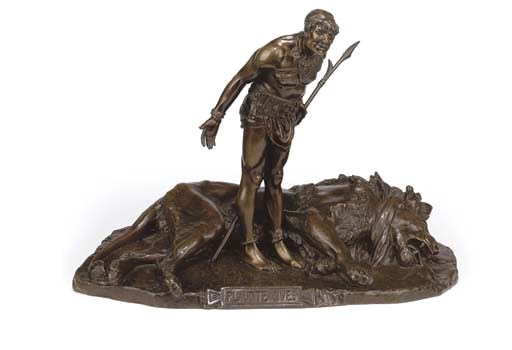 A FRENCH BRONZE GROUP OF A GLADIATOR 'PLAUDITE CIVES'