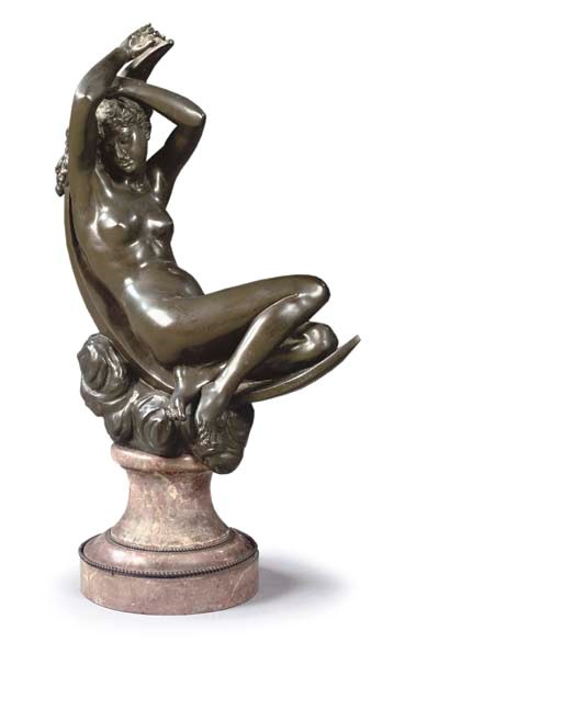A FRENCH BRONZE MODEL OF DIANA RECLINING ON A CRESCENT MOON
