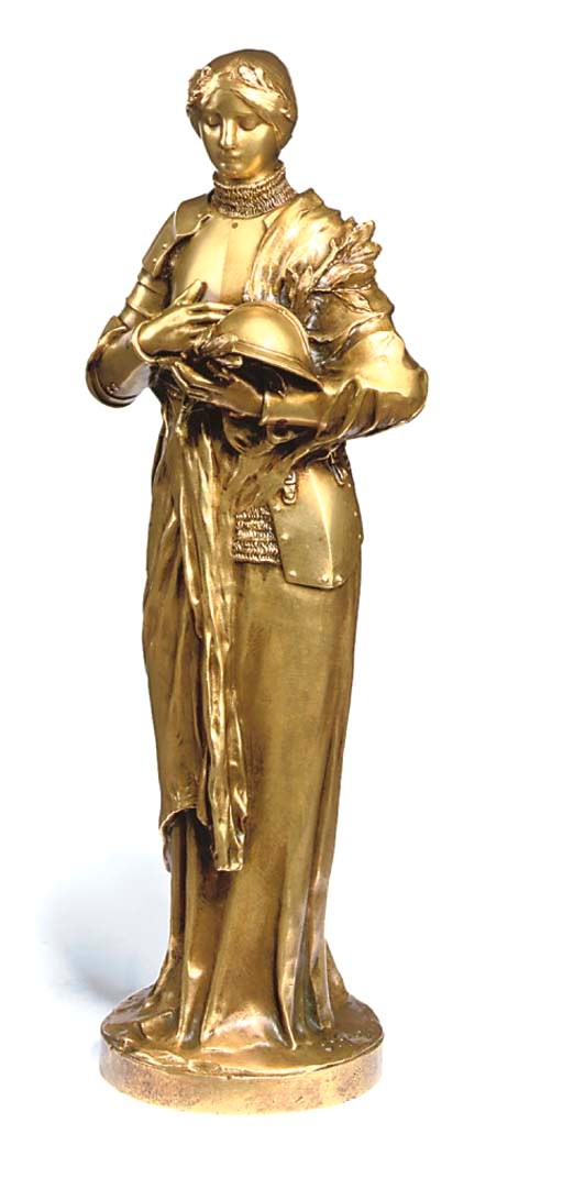 A FRENCH GILT BRONZE FIGURE OF JOAN OF ARC