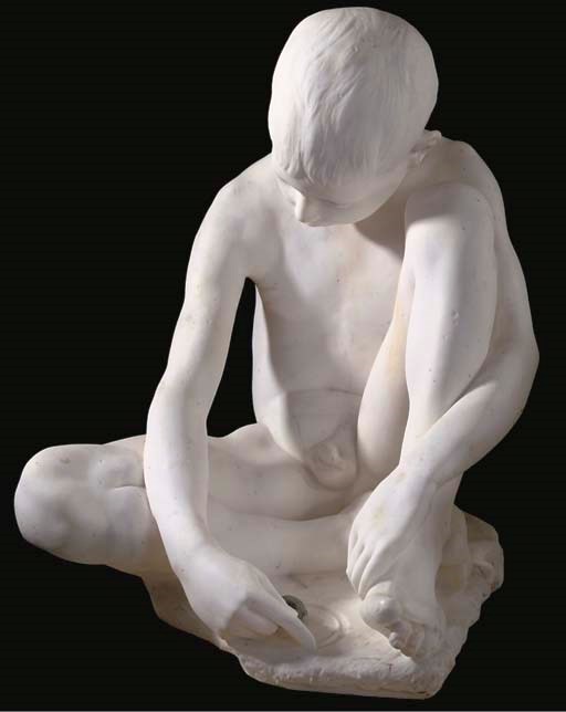 A WHITE MARBLE FIGURE OF A BOY