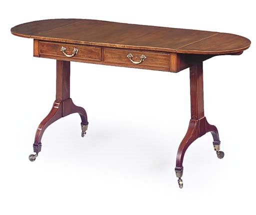 A REGENCY MAHOGANY AND ROSEWOOD CROSSBANDED SOFA TABLE