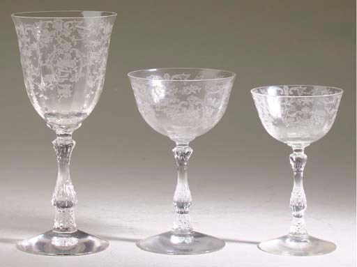AN AMERICAN ETCHED GLASS PART STEMWARE SERVICE,