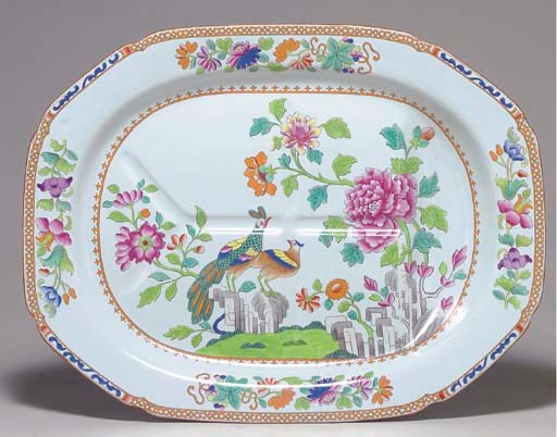 A SPODE IRONSTONE MEAT PLATTER AND MAZARINE,