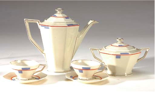 A CZECHOSLOVAKIAN ART DECO PORCELAIN PART TEA SERVICE,