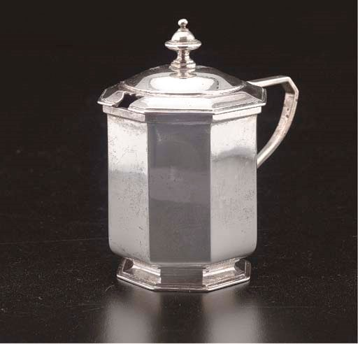 MOUTARDIER EN ARGENT ET VERRE BLEU