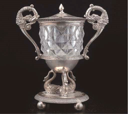 MOUTARDIER EN ARGENT ET VERRE BLANC