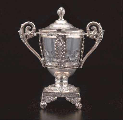MOUTARDIER EN ARGENT ET VERRE BLANC