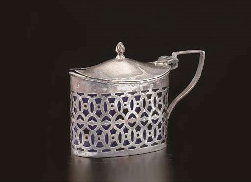 MOUTARDIER EN ARGENT ET VERRE BLEU