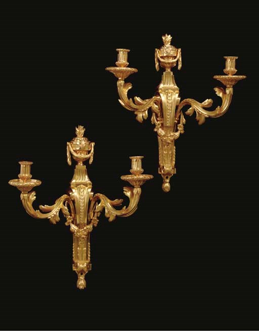 A PAIR OF LOUIS XVI ORMOLU TWIN-BRANCH WALL-LIGHTS