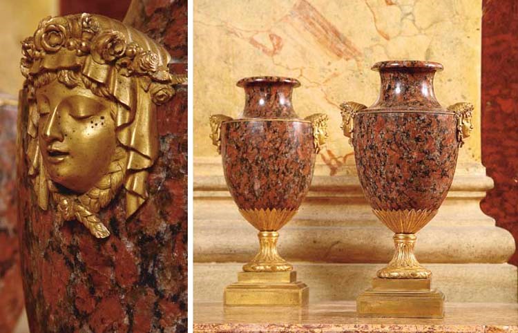 A PAIR OF LOUIS XVI ORMOLU-MOUNTED GRANITO ROSSO VASES