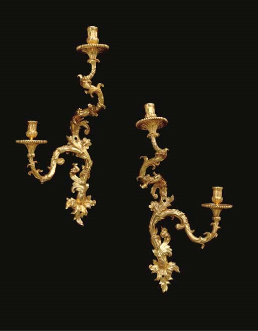 A PAIR OF FRENCH ORMOLU TWIN-BRANCH WALL-LIGHTS