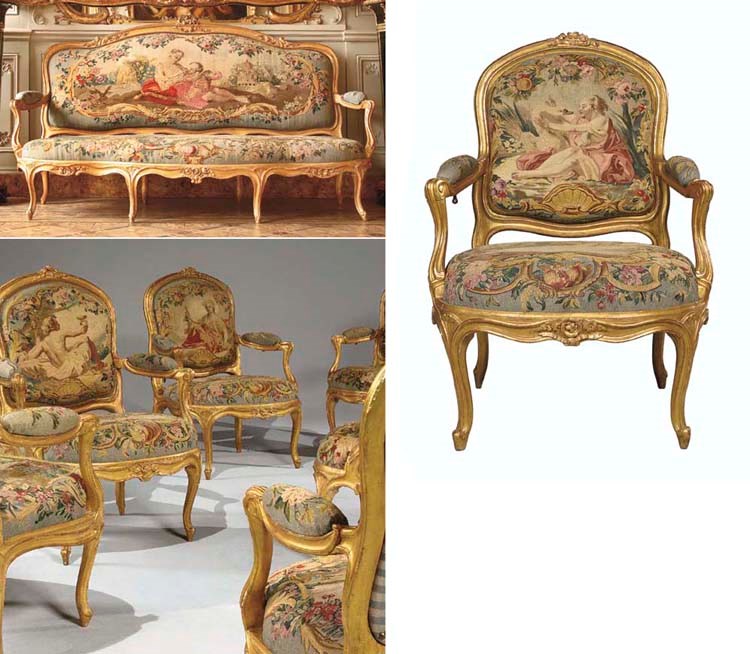 A SUITE OF LATE LOUIS XV GILTWOOD SEAT FURNITURE