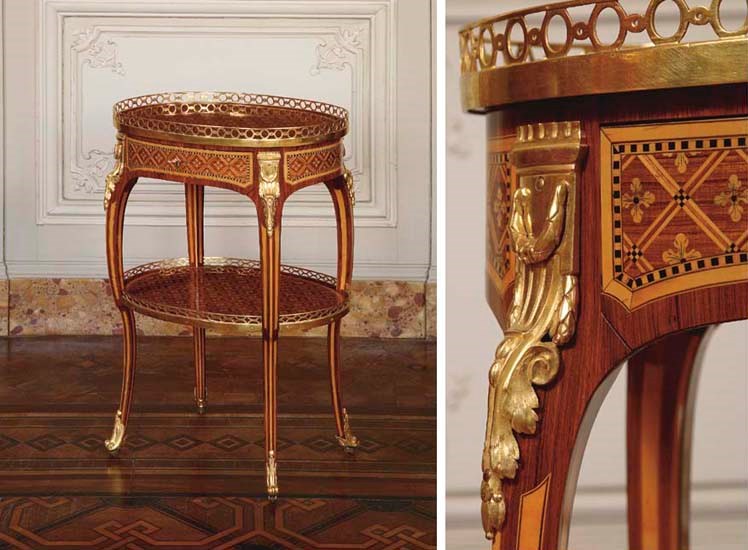 A LATE LOUIS XV ORMOLU-MOUNTED TULIPWOOD AND PARQUETRY OVAL OCCASIONAL TABLE