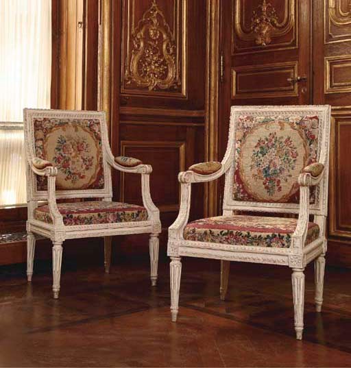 A PAIR OF LOUIS XVI GREY-PAINTED FAUTEUILS