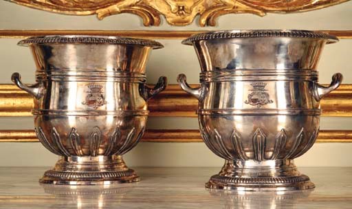 A PAIR OF FRENCH SILVER-PLATED RAFAICHISSOIRS
