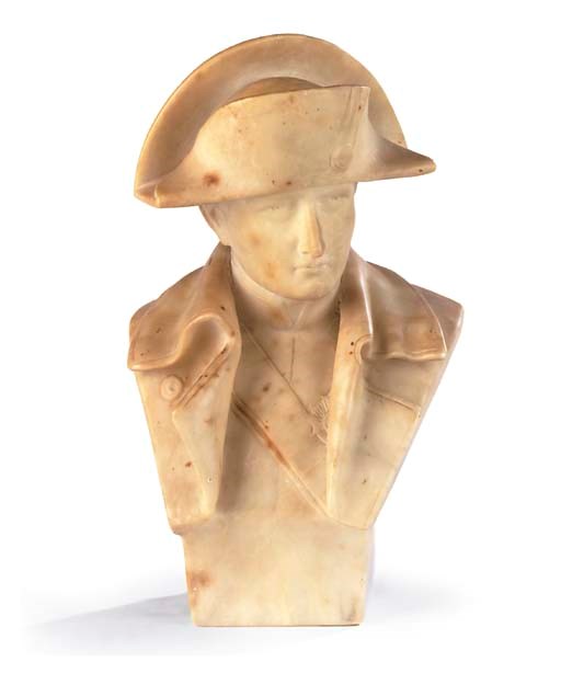 AN ITALIAN CARVED ALABASTER BUST OF NAPOLEON BONAPARTE