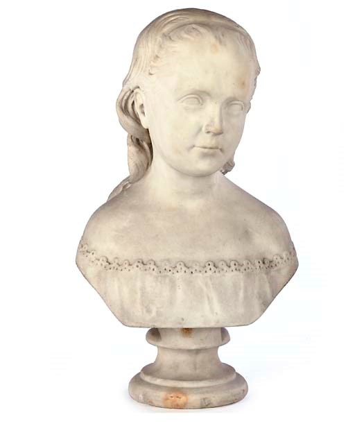 A SCOTTISH CARVED MARBLE BUST OF A YOUNG GIRL