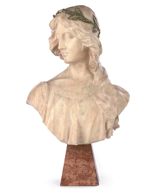 AN ITALIAN ALABASTER BUST OF A YOUNG WOMAN